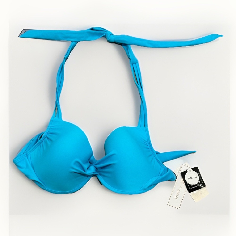 Salt + Cove Juniors' Strappy Underwire Push-up Bikini Top, Blue, Size D/DD, New